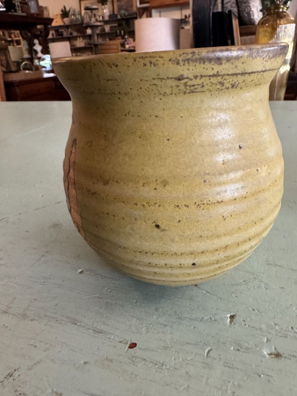 Handcrafted Stoneware Pottery Vase w Abstract Earth Tone Design Ribbed Texture - Picture 5 of 8
